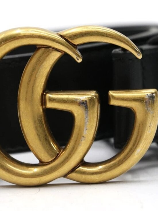 GUCCI GG Marmont Black Gold Hardware 414516 AP00T Belt Buckle Men Size 80/32 main image 5